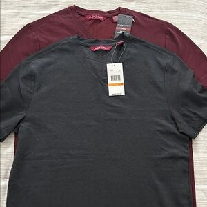 Axist(2) Men's Short Sleeve V-Neck T-Shirt - Charcoal and Burgundy